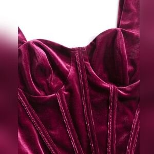 Elegant Cider Deep Red Velvet Corset Midi Dress. Medium, stretchy, NWT